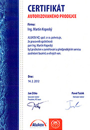 Certifikát Prodejce Alukov