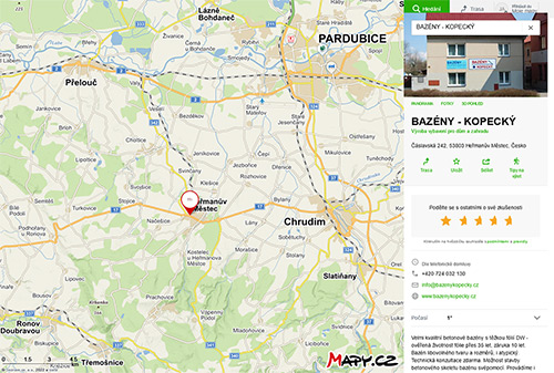 Mapa sídlo firmy Bazény Kopecký